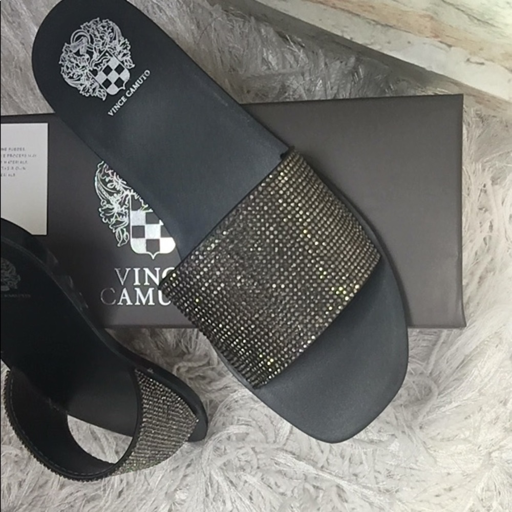 Women’s Vince Camuto Glam Slip On Crystal Embellished Slides Sandals - Picture 2 of 5